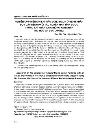 Nghiên cứu biến đổi khí máu động mạch ở bệnh nhân đợt cấp bệnh phổi tắc nghễn mạn tính được thông khí nhân tạo không xâm nhập hai mức áp lực dương