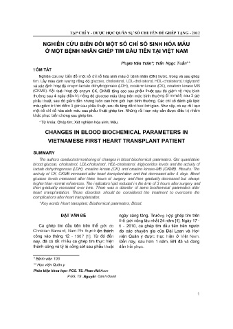 Nghiên cứu biến đổi một số chỉ số sinh hóa máu ở một bệnh nhân ghép tim đầu tiên tại Việt Nam