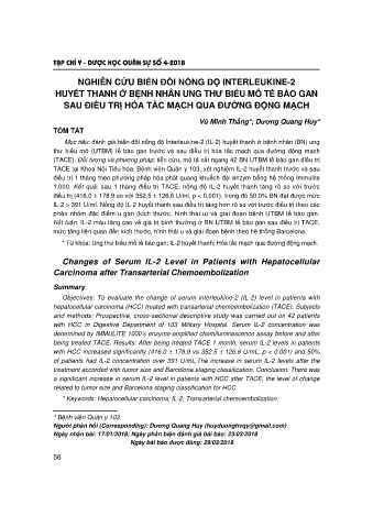 Nghiên cứu biến đổi nồng độ interleukine - 2 huyết thanh ở bệnh nhân ung thư biểu mô tế bào gan sau điều trị hóa tắc mạch qua đường động mạch