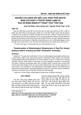 Nghiên cứu biến đổi siêu cấu trúc phôi người nuôi cấy ngày 5 trước đông lạnh và sau rã đông bằng kỹ thuật thủy tinh hóa