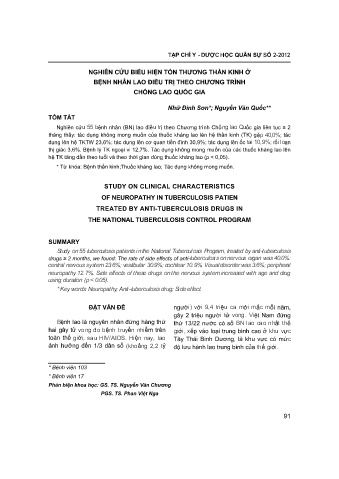 Nghiên cứu biểu hiện tổn thương thần kinh ở bệnh nhân lao điều trị theo chương trình chống lao quốc gia