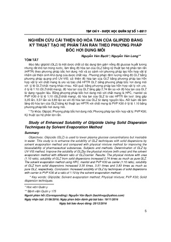 Nghiên cứu cải thiện độ hòa tan của glipizid bằng kỹ thuật tạo hệ phân tán rắn theo phương pháp bốc hơi dung môi