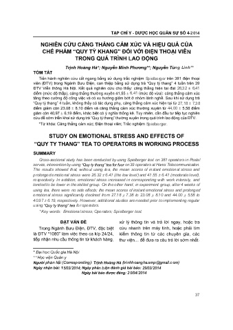 Nghiên cứu căng thảng cảm xúc và hiệu quả của chế phẩm “quy tỳ khang” đối với điện thoại viên trong quá trình lao động