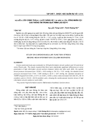 Nghiên cứu căng thẳng chức năng hệ tim mạch của công nhân cột cao thông tin trong quá trình lao động