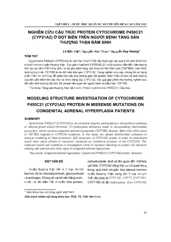 Nghiên cứu cấu trúc protein cytochrome p450c21 (cyp21a2) ở đột biến trên người bệnh tăng sản thượng thận bẩm sinh