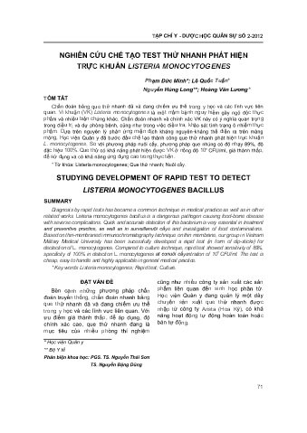 Nghiên cứu chế tạo test thử nhanh phát hiện trực khuẩn listeria monocytogenes