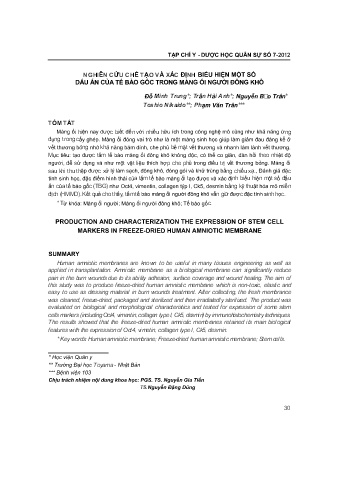 Nghiên cứu chế tạo và xác định biểu hiện một số dấu ấn của tế bào gốc trong màng ối người đông khô