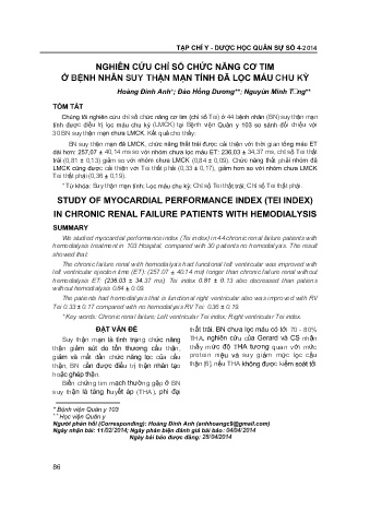 Nghiên cứu chỉ số chức năng cơ tim ở bệnh nhân suy thận mạn tính đã lọc máu chu kỳ