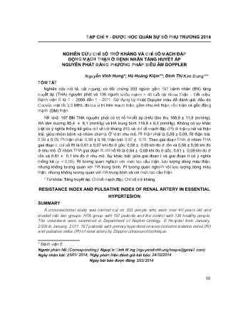 Nghiên cứu chỉ số trở kháng và chỉ số mạch đập động mạch thận ở bệnh nhân tăng huyết áp nguyên phát bằng phương pháp siêu âm doppler