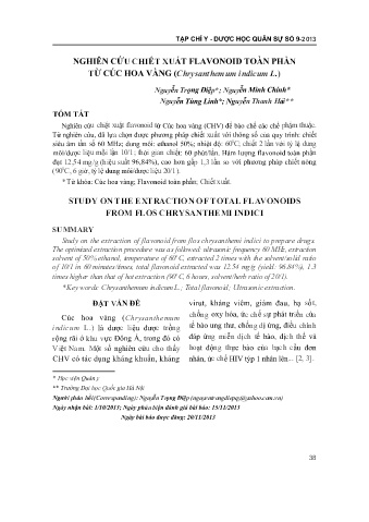 Nghiên cứu chiết xuất flavonoid toàn phần từ cúc hoa vàng (chrysanthemum indicum l.)