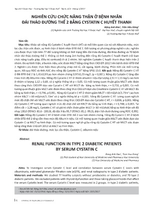 Nghiên cứu chức năng thận ở bệnh nhân đái tháo đường thể 2 bằng cystatin C huyết thanh