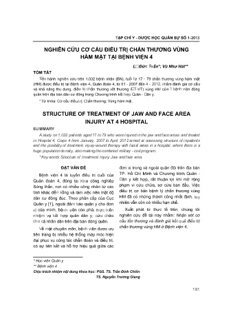 Nghiên cứu cơ cấu điều trị chấn thương vùng hàm mặt tại bệnh viện 4