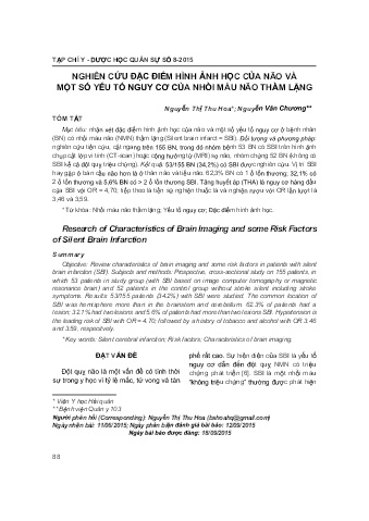 Nghiên cứu đặc điểm hình ảnh học của não và một số yếu tố nguy cơ của nhồi máu não thầm lặng
