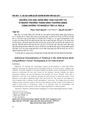Nghiên cứu đặc điểm hình thái của đồi thị ở người trưởng thành bình thường bằng cộng hưởng từ khuếch tán 3.0 tesla