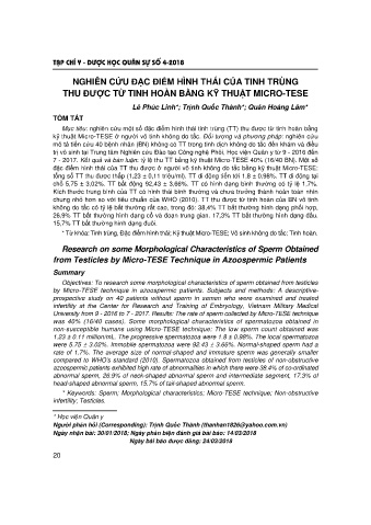 Nghiên cứu đặc điểm hình thái của tinh trùng thu được từ tinh hoàn bằng kỹ thuật micro - tese