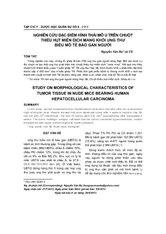 Nghiên cứu đặc điểm hình thái mô u trên chuột thiếu hụt miễn dịch mang khối ung thư biểu mô tế bào gan người
