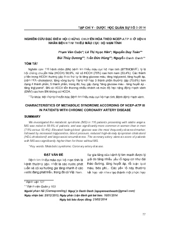 Nghiên cứu đặc điểm hội chứng chuyển hóa theo ncep - atp iii ở bệnh nhân bệnh tim thiếu máu cục bộ mạn tính
