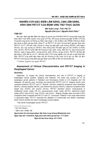 Nghiên cứu đặc điểm lâm sàng, cận lâm sàng, hình ảnh pet/ct của bệnh ung thư thực quản
