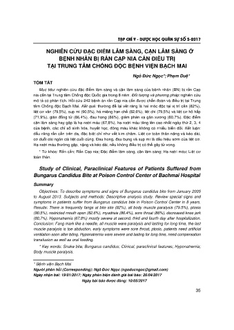Nghiên cứu đặc điểm lâm sàng, cận lâm sàng ở bệnh nhân bị rắn cạp nia cắn điều trị tại trung tâm chống độc bệnh viện Bạch Mai