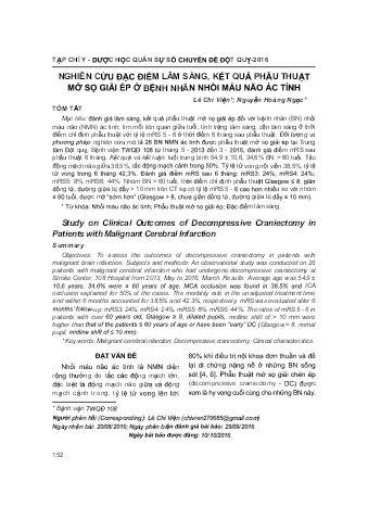 Nghiên cứu đặc điểm lâm sàng, kết quả phẫu thuật mở sọ giải ép ở bệnh nhân nhồi máu não ác tính