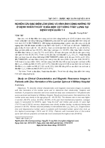 Nghiên cứu đặc điểm lâm sàng và hình ảnh cộng hưởng từ ở bệnh nhân thoát vị đĩa đệm cột sống thắt lưng tại bệnh viện quân y 4