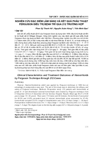 Nghiên cứu đặc điểm lâm sàng và kết quả phẫu thuật ferguson điều trị bệnh trĩ qua 212 trường hợp