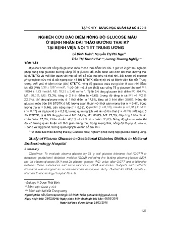 Nghiên cứu đặc điểm nồng độ glucose máu ở bệnh nhân đái tháo đường thai kỳ tại bệnh viện nội tiết trung ương