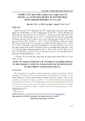 Nghiên cứu đặc điểm rối loạn nhịp thất ở người cao tuổi tăng huyết áp nguyên phát bằng ghi holter điện tim 24 giờ