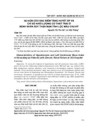 Nghiên cứu đặc điểm tăng huyết áp và chỉ số khối lượng cơ thất trái ở bệnh nhân suy thận mạn tính lọc máu chu kỳ