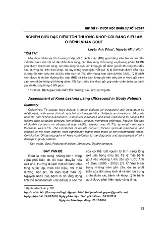 Nghiên cứu đặc điểm tổn thương khớp gối bằng siêu âm ở bệnh nhân gout