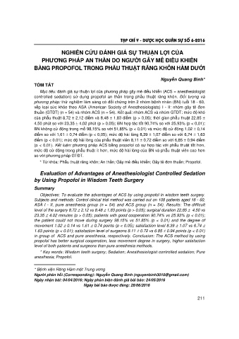 Nghiên cứu đánh giá sự thuận lợi của phương pháp an thần do người gây mê điều khiển bằng propofol trong phẫu thuật răng khôn hàm dưới