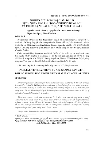 Nghiên cứu điều trị giảm đau ở bệnh nhân ung thư di căn xương bằng p-32 và chiếu xạ ngoài kết hợp bisphosphonate