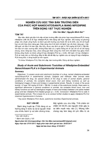Nghiên cứu độc tính bán trường diễn của phức hợp nanochitosan/pla mang nifedipine trên động vật thực nghiệm