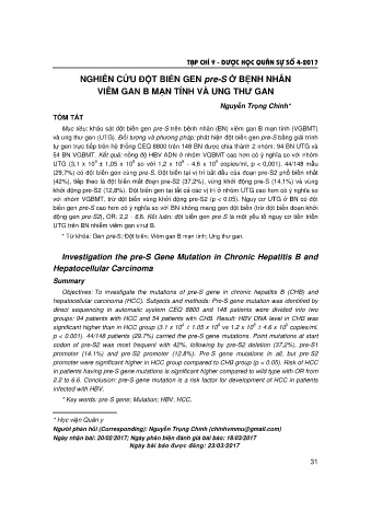Nghiên cứu đột biến gen Pre - s ở bệnh nhân viêm gan b mạn tính và ung thư gan