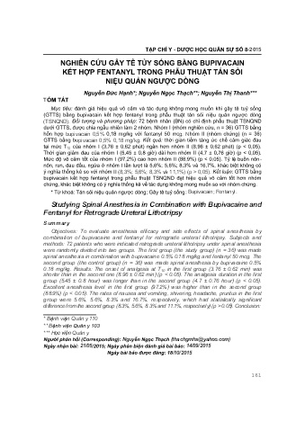 Nghiên cứu gây tê tủy sống bằng bupivacain kết hợp fentanyl trong phẫu thuật tán sỏi niệu quản ngược dòng