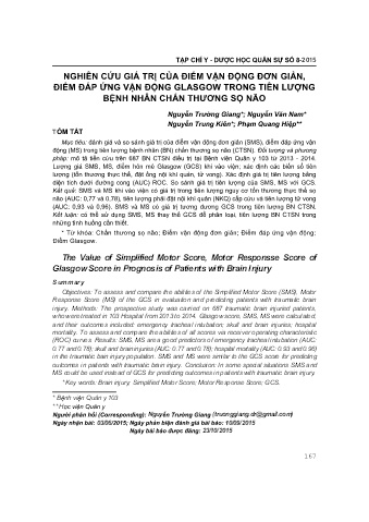 Nghiên cứu giá trị của điểm vận động đơn giản, điểm đáp ứng vận động glasgow trong tiên lượng bệnh nhân chấn thương sọ não