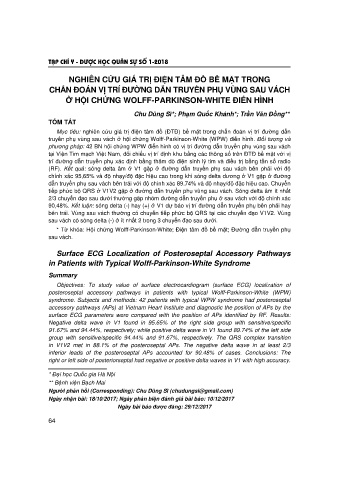 Nghiên cứu giá trị điện tâm đồ bề mặt trong chẩn đoán vị trí đường dẫn truyền phụ vùng sau vách ở hội chứng wolff - parkinson-white điển hình