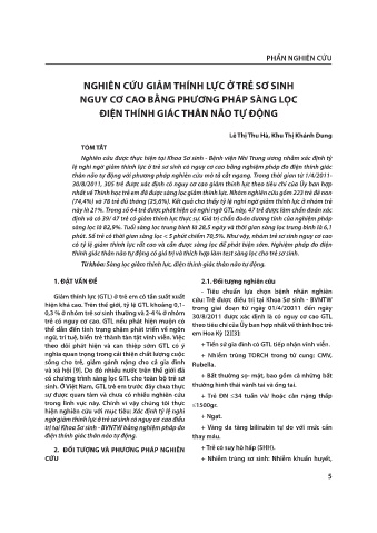 Nghiên cứu giảm thính lực ở trẻ sơ sinh nguy cơ Cao Bằng phương pháp sàng lọc điện thính giác thân não tự động