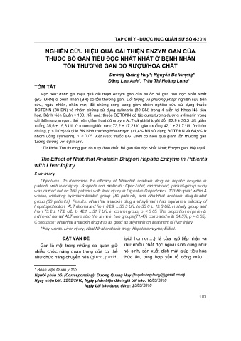 Nghiên cứu hiệu quả cải thiện enzym gan của thuốc bổ gan tiêu độc nhất nhất ở bệnh nhân tổn thương gan do rượu/hóa chất