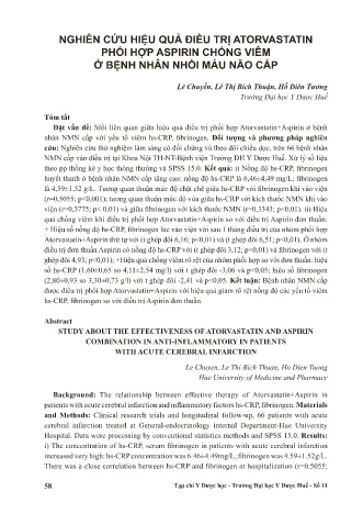Nghiên cứu hiệu quả điều trị atorvastatin phối hợp ASPirin chống viêm ở bệnh nhân nhồi máu não cấp