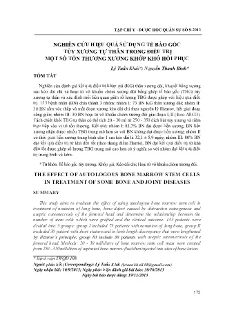 Nghiên cứu hiệu quả sử dụng tế bào gốc tủy xương tự thân trong điều trị một số tổn thương xương khớp khó hồi phục