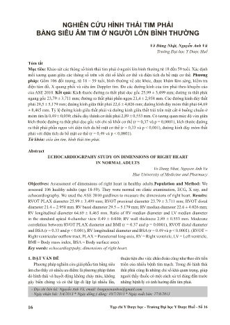 Nghiên cứu hình thái tim phải bằng siêu âm tim ở người lớn bình thường