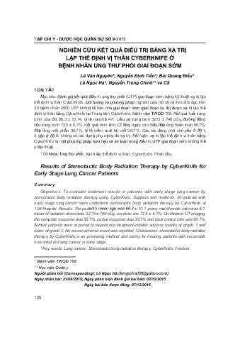 Nghiên cứu kết quả điều trị bằng xạ trị lập thể định vị thân cyberknife ở bệnh nhân ung thư phổi giai đoạn sớm
