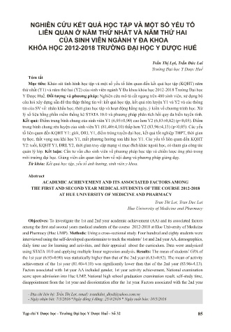 Nghiên cứu kết quả học tập và một số yếu tố liên quan ở năm thứ nhất và năm thứ hai của sinh viên ngành y đa khoa khóa học 2012 - 2018 trường đại học y dược Huế