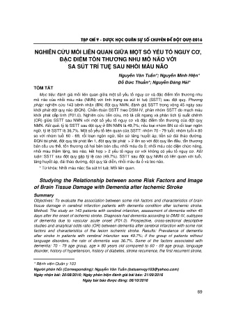 Nghiên cứu mối liên quan giữa một số yếu tố nguy cơ, đặc điểm tổn thương nhu mô não với sa sút trí tuệ sau nhồi máu não