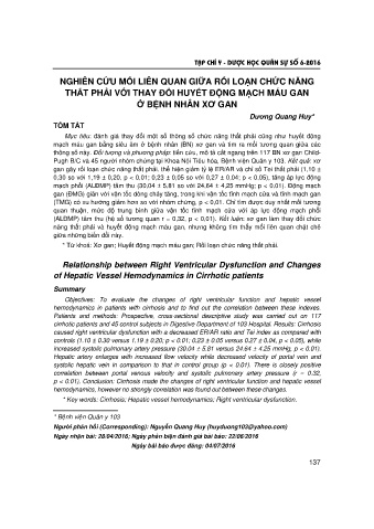Nghiên cứu mối liên quan giữa rối loạn chức năng thất phải với thay đổi huyết động mạch máu gan ở bệnh nhân xơ gan
