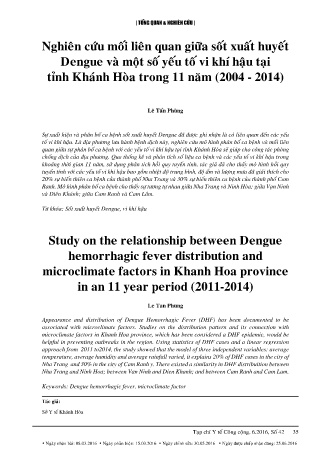 Nghiên cứu mối liên quan giữa sốt xuất huyết Dengue và một số yếu tố vi khí hậu tại tỉnh Khánh Hòa trong 11 năm (2004 - 2014)