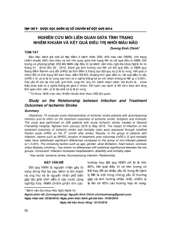 Nghiên cứu mối liên quan giữa tình trạng nhiễm khuẩn và kết quả điều trị nhồi máu não