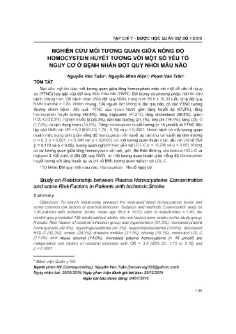 Nghiên cứu mối tương quan giữa nồng độ homocystein huyết tương với một số yếu tố nguy cơ ở bệnh nhân đột quỳ nhồi máu não
