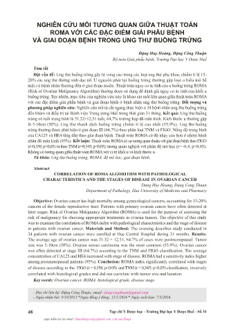 Nghiên cứu mối tương quan giữa thuật toán roma với các đặc điểm giải phẫu bệnh và giai đoạn bệnh trong ung thư buồng trứng